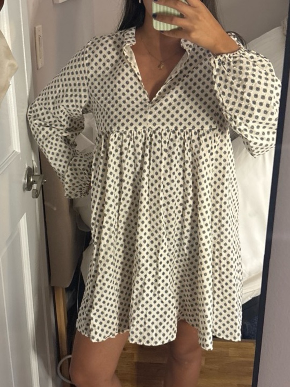 H&M Cream Mini Dress with Black Polka Dots